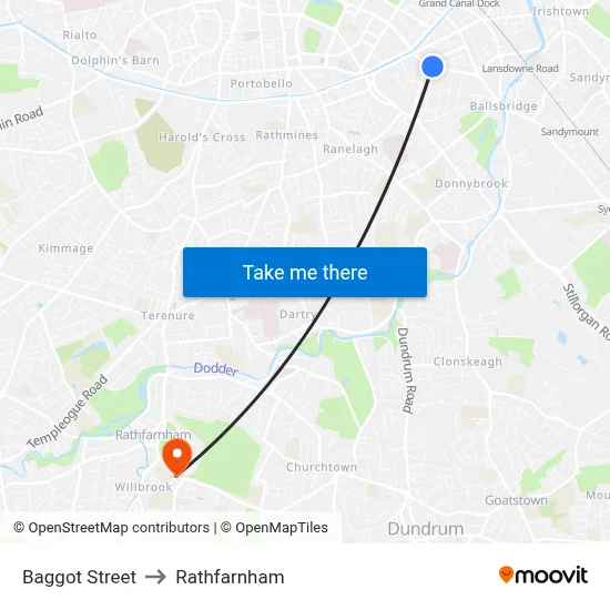 Baggot Street to Rathfarnham map