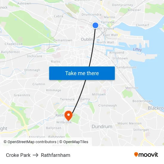 Croke Park to Rathfarnham map