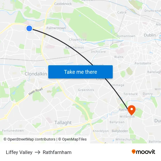 Liffey Valley to Rathfarnham map