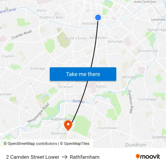 2 Camden Street Lower to Rathfarnham map