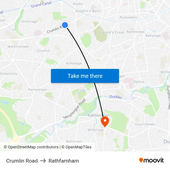 Crumlin Road to Rathfarnham map