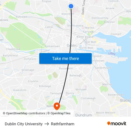 Dublin City University to Rathfarnham map