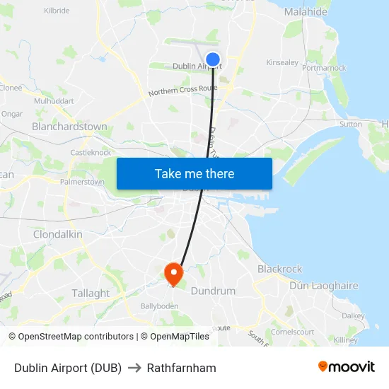 Dublin Airport (DUB) to Rathfarnham map