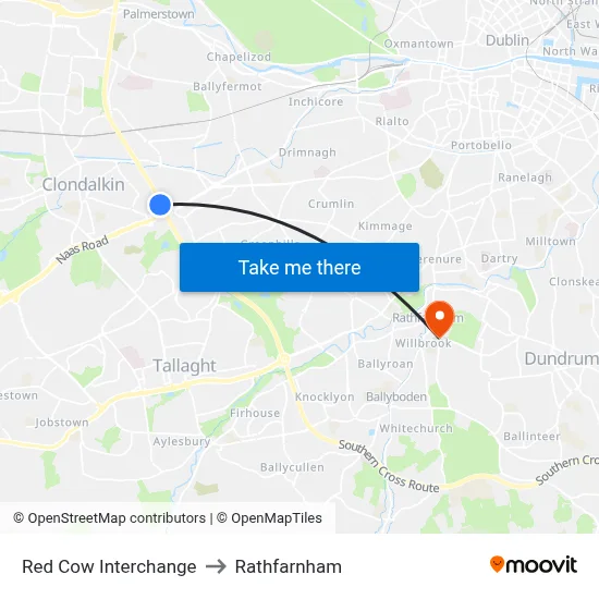 Red Cow Interchange to Rathfarnham map