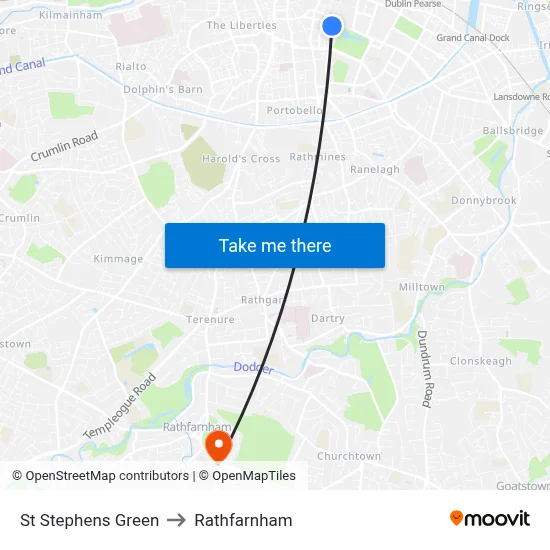 St Stephens Green to Rathfarnham map