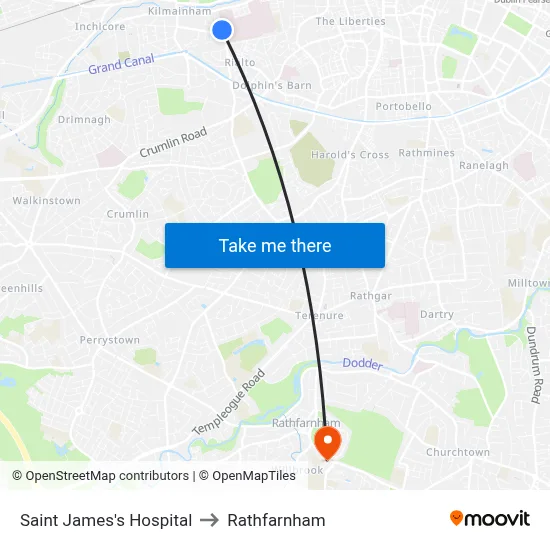 Saint James's Hospital to Rathfarnham map