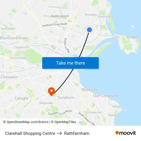 Clarehall Shopping Centre to Rathfarnham map