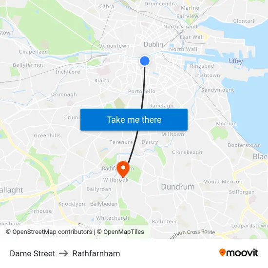 Dame Street to Rathfarnham map