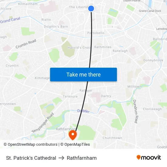 St. Patrick's Cathedral to Rathfarnham map