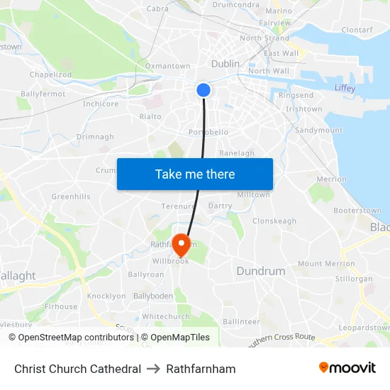 Christ Church Cathedral to Rathfarnham map