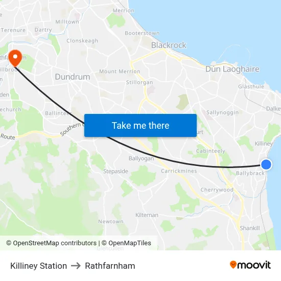 Killiney Station to Rathfarnham map