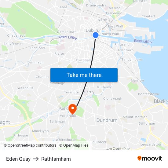 Eden Quay to Rathfarnham map