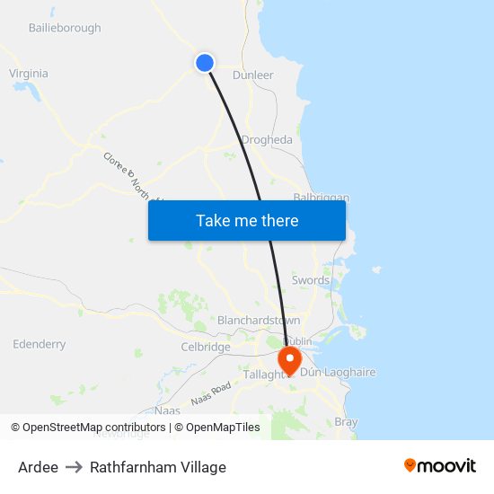 Ardee to Rathfarnham Village map