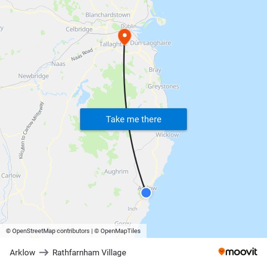 Arklow to Rathfarnham Village map