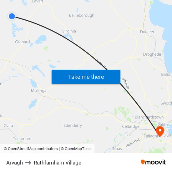 Arvagh to Rathfarnham Village map