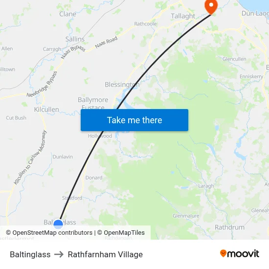 Baltinglass to Rathfarnham Village map