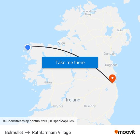 Belmullet to Rathfarnham Village map