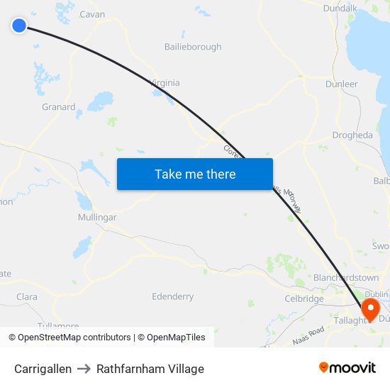 Carrigallen to Rathfarnham Village map