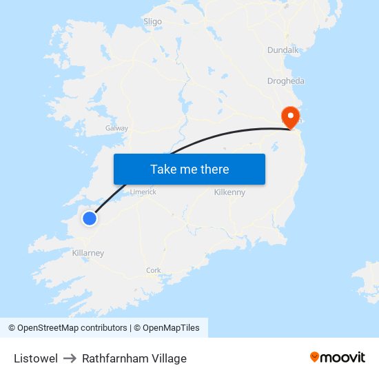 Listowel to Rathfarnham Village map