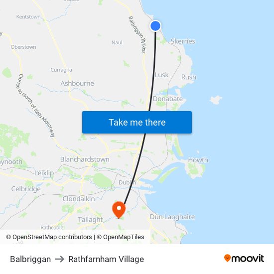 Balbriggan to Rathfarnham Village map