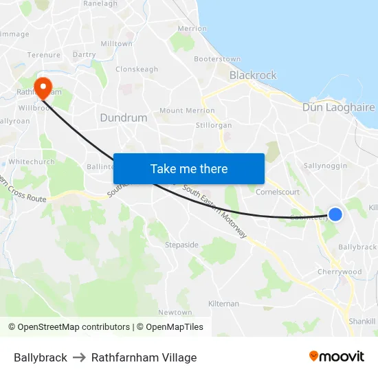 Ballybrack to Rathfarnham Village map