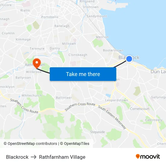 Blackrock to Rathfarnham Village map