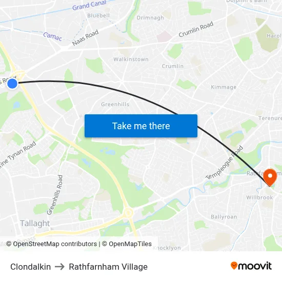 Clondalkin to Rathfarnham Village map