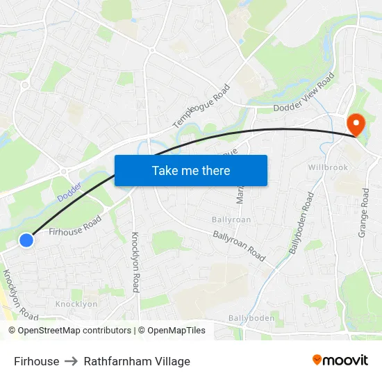 Firhouse to Rathfarnham Village map