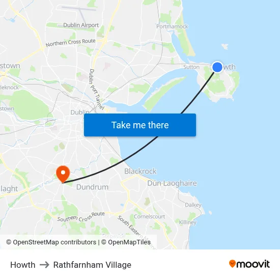 Howth to Rathfarnham Village map