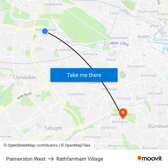 Palmerston West to Rathfarnham Village map
