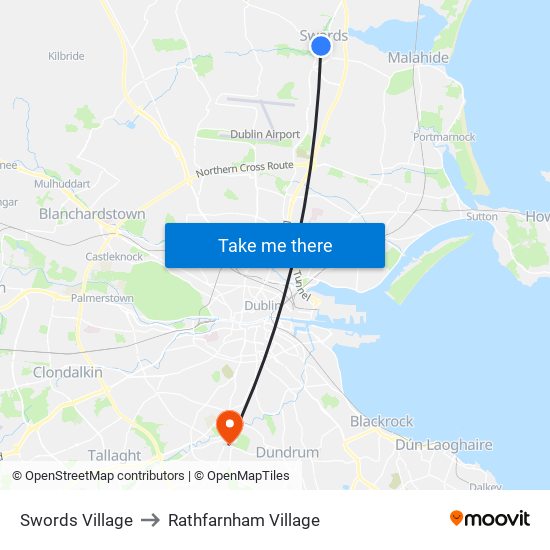 Swords Village to Rathfarnham Village map