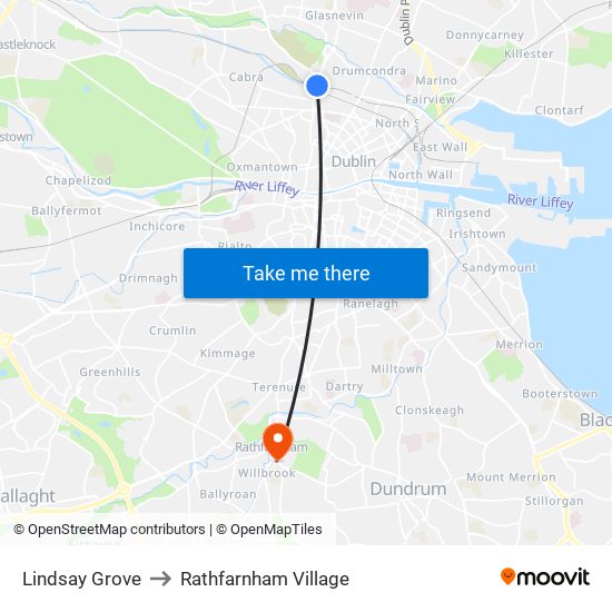 Lindsay Grove to Rathfarnham Village map