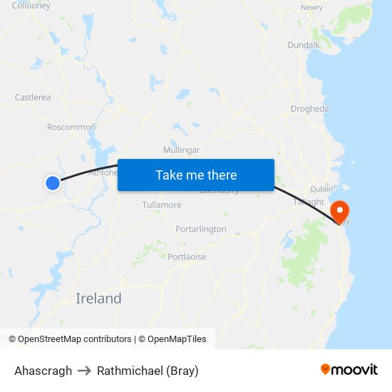 Ahascragh to Rathmichael (Bray) map