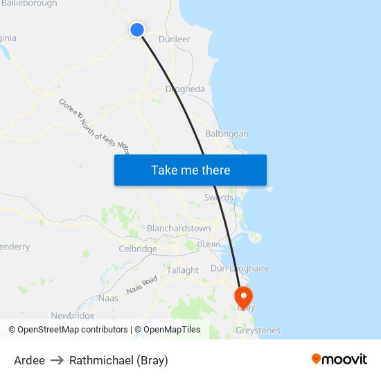 Ardee to Rathmichael (Bray) map
