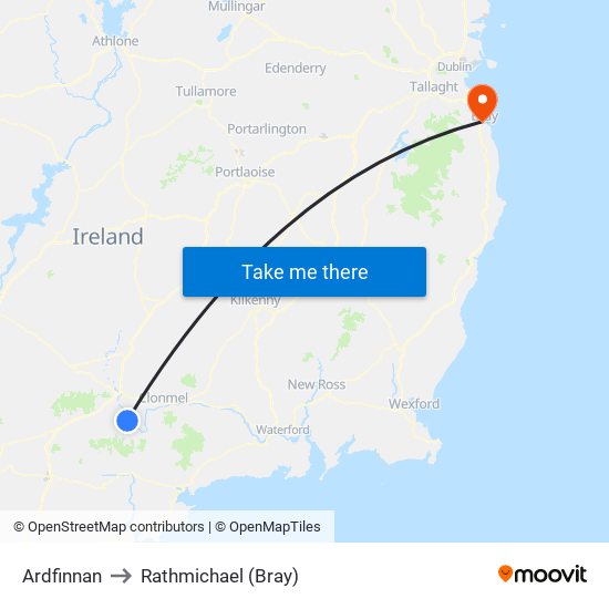 Ardfinnan to Rathmichael (Bray) map