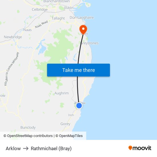 Arklow to Rathmichael (Bray) map