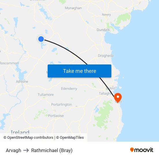 Arvagh to Rathmichael (Bray) map