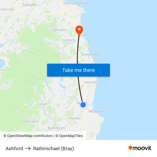 Ashford to Rathmichael (Bray) map