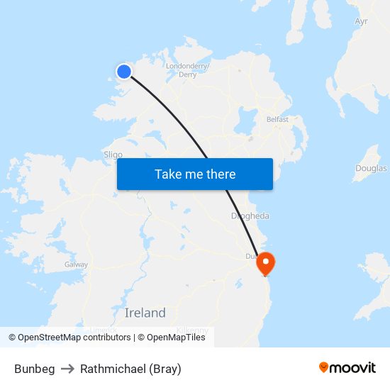 Bunbeg to Rathmichael (Bray) map