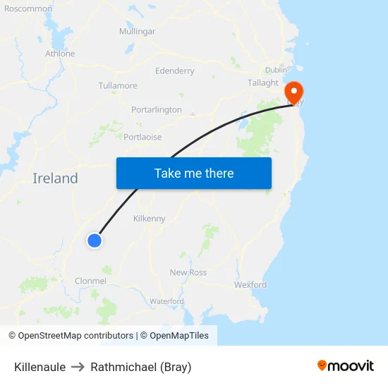 Killenaule to Rathmichael (Bray) map