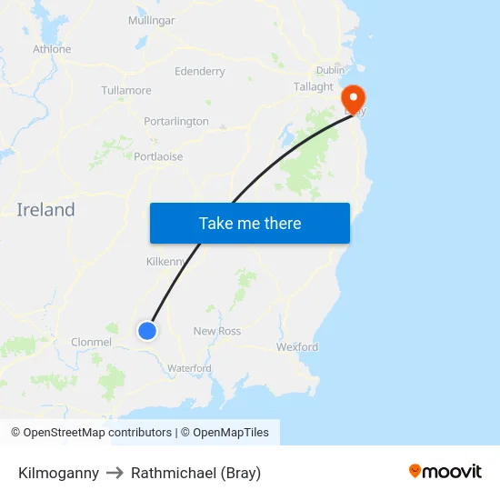 Kilmoganny to Rathmichael (Bray) map