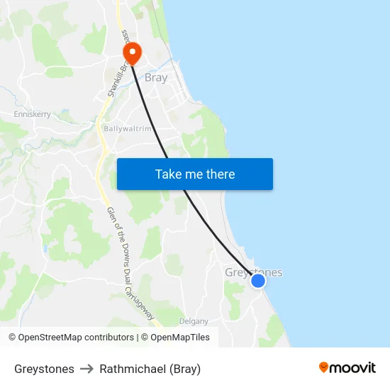 Greystones to Rathmichael (Bray) map