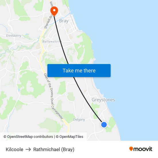 Kilcoole to Rathmichael (Bray) map