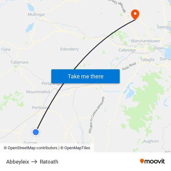 Abbeyleix to Ratoath map