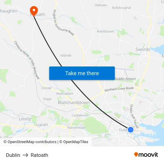 Dublin to Ratoath map