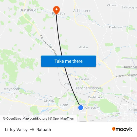 Liffey Valley to Ratoath map