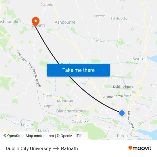Dublin City University to Ratoath map