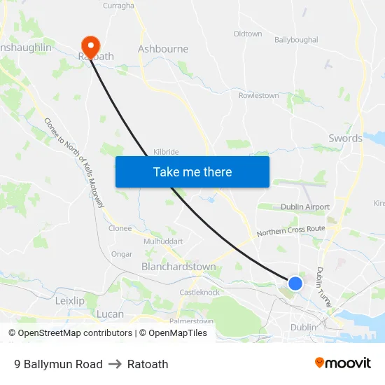 9 Ballymun Road to Ratoath map