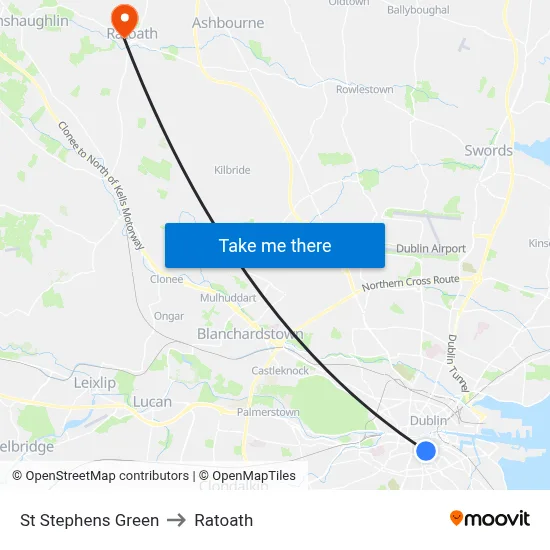 St Stephens Green to Ratoath map