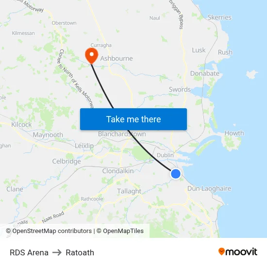 RDS Arena to Ratoath map